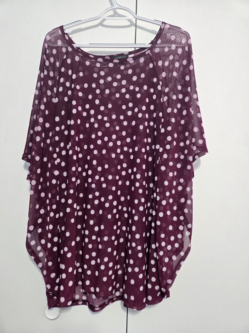 Lane Bryant 22/24 Burgundy Polka Dot Sheer Mesh Poncho Tunic Top Plus Size